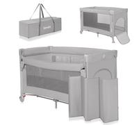 lionelo Ellen Lettino da Viaggio 3 in 1 Culla Co-Sleeping e Box Bambini | 125 × 65 × 78 cm, Fianco Abbassabile, Materasso a 2 Livelli, Uscita Laterale con Zip, Ruote con Freno e Borsa da Trasporto
