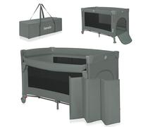 lionelo Ellen Lettino da Viaggio 3 in 1 Culla Co-Sleeping e Box Bambini | 125 × 65 × 78 cm, Fianco Abbassabile, Materasso a 2 Livelli, Uscita Laterale con Zip, Ruote con Freno e Borsa da Trasporto