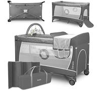 Lionelo - Baby Crib Flower Lettino da Viaggio e Campeggio con Fasciatoio - Grey Scandi