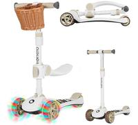 Lionelo FRANKY 2 in 1 Bicicletta e Monopattino per Bambini Fino a 50 kg Adatto da 1 a 7 Anni con Sedile e Manubrio Regolabile, Ruote LED, Telaio Rinforzato, Pedana antiscivolo, Cestino (Beige)