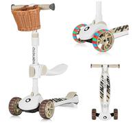 Lionelo FRANKY 2 in 1 Bicicletta e Monopattino per Bambini Fino a 50 kg Adatto da 1 a 7 Anni con Sedile e Manubrio Regolabile, Ruote LED, Telaio Rinforzato, Pedana antiscivolo, Cestino (Beige)