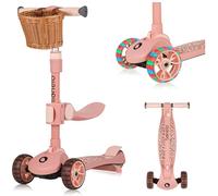 Lionelo FRANKY 2 in 1 Bicicletta e Monopattino per Bambini Fino a 50 kg Adatto da 1 a 7 Anni con Sedile e Manubrio Regolabile, Ruote LED, Telaio Rinforzato, Pedana antiscivolo, Cestino (Rosa)