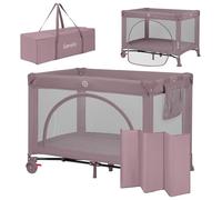 lionelo LAURA Lettino da viaggio 2 in 1 fino a 15 kg Box per bambini da 0 a 36 mesi Entrata laterale Materassino in schiuma T25, 2 Livelli di Altezza, Borsa da Viaggio, Ruote con Freno