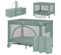 lionelo LAURA Lettino da viaggio 2 in 1 fino a 15 kg Box per bambini da 0 a 36 mesi Entrata laterale Materassino in schiuma T25, 2 Livelli di Altezza, Borsa da Viaggio, Ruote con Freno