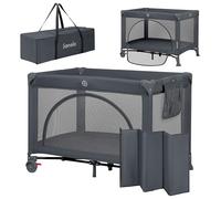 lionelo LAURA Lettino da viaggio 2 in 1 fino a 15 kg Box per bambini da 0 a 36 mesi Entrata laterale Materassino in schiuma T25, 2 Livelli di Altezza, Borsa da Viaggio, Ruote con Freno