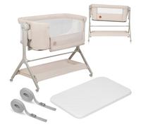 Lionelo Leonie Plus - Lettino 3 in 1 fino a 9 kg, letto supplementare e culla, regolazione dell'altezza, pareti ariose, lato rimovibile, ruote con freno, cestino grande