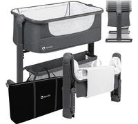 Lionelo Lettino Culla Neonato da Campeggio, Viaggio, Portatile Fianco Letto per Co-sleeping con Ruote colore Graphite - Timon