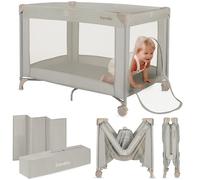 lionelo Lettino da Viaggio AMELIE 2in1per bambini dalla Nascita a 15 kg, Lettino Pieghevole e box bambini 100 x70 x 69 cm con Ingresso laterale, Materasso, Compacto, 2 Ruote, Borsa da viago