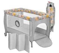 LIONELO Lettino da Viaggio STEFI PLUS Pieghevole, con materasso, 2 Liveli, Lettino da campeggio per bambini 0-3 anni 129 x 71 x 77cm Lettino neonato con Pareti in rete Entrata laterale Route e Borsa