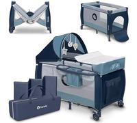 Lionelo Lettino Culla Neonato da Campeggio, Viaggio, Portatile con Ruote + Accessori e Borsa colore Blu - Sven Plus Blue Navy