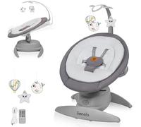 LIONELO MELL Sdraietta Elettrica 360° per Neonati e Bambini fino a 9kg Barra Giocattoli e Telecomando 5 Velocità 12 Melodie Cinture di Sicurezza Regolabile Rilevamento del Movimento (Beige, MELL)