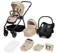 LIONELO MERIL 3in1 Carrozzina Neonati Passeggino Multifunzione Per Bambini 0-48 Mesi Fino a 22 Kg + Navicella + Seggiolino Auto, Ruote All Terrain 360° Cappottina XXL (Sabbia beige, MERIL 3IN1)