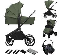 LIONELO MIKA PLUS 3in1 Passeggino Trio per Neonati e Bambini 0-48 Mesi Fino a 22kg, Navicella Fino a 9kg, Seggiolino Auto Ovetto 13kg, Schienale Regolabile, Sospensioni, Ruote 360°, Cappottina XXL