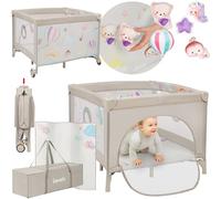 lionelo MILLE Lettino da Viaggio e Box Gioco 2in1 con Materasso, Compatto 100 x 100 cm Pieghevole, Entrata Laterale, Ruote con freno, Pareti realizzate in rete, Borsa, Per bambini da 0 a 15 kg