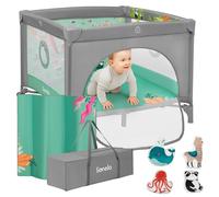 lionelo MILLE Lettino da Viaggio e Box Gioco 2in1 con Materasso, Compatto 100 x 100 cm Pieghevole, Entrata Laterale, Ruote con freno, Pareti realizzate in rete, Borsa, Per bambini da 0 a 15 kg