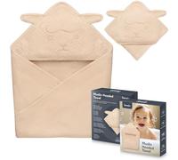 lionelo MUSLIN HOODED TOWEL Asciugamano con Cappuccio 80x80cm per neonato 100% Cotone Naturale Swaddle in Mussola dopo Bagnetto Mantella da Bagno Traspirante Morbida per Bambini (Beige, 80x80 cm)