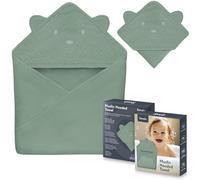 lionelo MUSLIN HOODED TOWEL Asciugamano con Cappuccio 80x80cm per neonato 100% Cotone Naturale Swaddle in Mussola dopo Bagnetto Mantella da Bagno Traspirante Morbida per Bambini (Verde, 80x80 cm)
