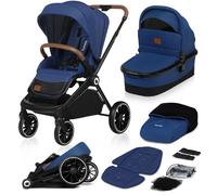 Lionelo Mika 2IN1 - Passeggino Duo 2 in1 Navicella e Passeggino, fino a 22 Kg reclinabile + Coprigambe Borsa e Parapioggia colore Blu Navy