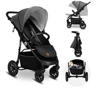 LIONELO Passeggino compatto per bambini dalla nascita fino a 22kg Pieghevole Completa regolazione Posizione sdraiata Cinture 5punti Grandi ruote Ammortizzazione Cappottina XXL (Grigio, NATT)