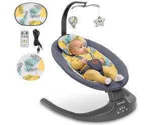 LIONELO Ralf 2in1 Sdraietta dondolo per neonato da 0 fino a 9kg Altalena con 12 melodie programmate Telecomando Culla 5 velocità di dondolio, Regolazione dello schienale Timer