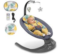 Lionelo Ralf - Sdraietta e dondolo 2 in 1 per neonati con oscillazione regolabile a 5 velocità, rilevamento del movimento, riproduzione musicale 12 melodie, impostazioni dell'ora, sedile reclinabile,