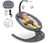 LIONELO Ralf 2in1 Sdraietta dondolo per neonato da 0 fino a 9kg Altalena con 12 melodie programmate, Telecomando, Culla 5 velocità di dondolio, Blocco, Regolazione dello schienale Silenzioso Timer