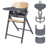 LIONELO Seggiolone Pappa in Legno CELIA per Bambini da 6 Mesi e per Adulti fino a 90kg Cresce con il Bambino, Poggiapiedi Regolabile, Cintura di Sicurezza a 5 Punti (Legno grigio, 41 x 42,5 x 75 cm)