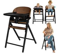 LIONELO Seggiolone Pappa in Legno CELIA per Bambini da 6 Mesi e per Adulti fino a 90 kg, Cresce con il Bambino, Poggiapiedi Regolabile, Cintura di Sicurezza a 5 Punti, Cuscino (Legno Nero)