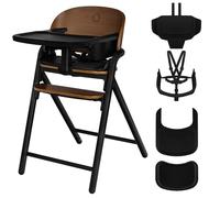 LIONELO Seggiolone Pappa in Legno CELIA per Bambini da 6 Mesi e per Adulti fino a 90 kg, Cresce con il Bambino, Poggiapiedi Regolabile, Cintura di Sicurezza a 5 Punti, Cuscino (Legno Nero)