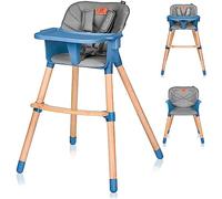 LIONELO Seggiolone Pappa in Legno CELIA per Bambini da 6 Mesi e per Adulti fino a 90kg Cresce con il Bambino, Poggiapiedi Regolabile, Cintura di Sicurezza a 5 Punti (BLUE, KOEN)