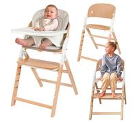 LIONELO Seggiolone Pappa in Legno Megan, Cresce con il Bambino da 6 Mesi a 110 kg, Poggiapiedi regolabile, Cinture di sicurezza a 5 punti, Cuscino per Seduta, Pulizia facile