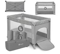 lionelo STEFI - Lettino da viaggio 2 in 1 e lettino portatile per neonati e bambini da 0 a 36 kg, con materasso, ingresso laterale, rete traspirante, sicurezza LockGuard, ruote con freni, sistema