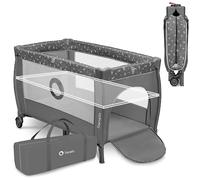lionelo STEFI Plus - Lettino da viaggio 2 in 1 e zona per bambini, portatile, con materasso a 2 livelli, lettino per neonati e bambini da 0 a 36 kg, ingresso laterale, ruote di sicurezza LockGuard in