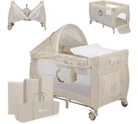 lionelo Sven 2in1 Box bambini dalla nascita fino 15kg Lettino pieghevole con Fasciatoio baldacchino Giocattoli Pendenti Ingresso laterale aggiuntivo LockGuard (Lettino Rettangolare, Oliva Beige)