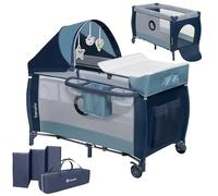 Lionelo Lettino Culla Neonato da Campeggio, Viaggio, Portatile con Ruote + Accessori e Borsa colore Blu - Sven Plus Blue Navy