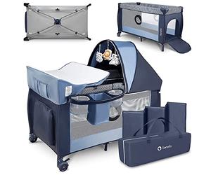 Lionelo Sven Plus - Lettino da viaggio 2 in 1 e box portatile per neonati da 0 a 36 mesi, pieghevole, con 2 livelli di altezza, fasciatoio, materasso, ingresso laterale, pareti in rete, zanzariera,