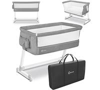 Lionelo Lettino Culla Neonato da Campeggio, Viaggio, Portatile Fianco Letto per Co-sleeping con Ruote colore Concrete - Theo