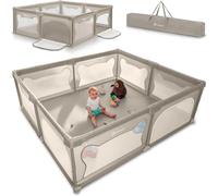LIONELO WILLOW XL Box Pieghevole Per Bambini, 0-48 Mesi, Ampio Spazio 187 Cm x 207 Cm x 68 Cm, Box Per Neonati in Rete Traspirante, 2 Ingressi Laterali con Zip (Beige, 207x187cm)