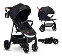 LIONELO Zoey passeggino fino a 15 kg XXL cappottina con protezione solare posizione sdraiata regolazione del poggiapiedi ruote in schiuma EVA zanzariera pieghevole (nero)