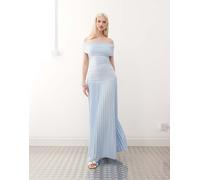 Lioness - Field of Dreams - Vestito lungo a pieghe blu tenue arricciato con scollo alla Bardot risvoltato e vita scesa XXS