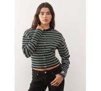 Lioness - Head In The Clouds - Cardigan in maglia nero e verde a righe stretto in vita-Multicolore L