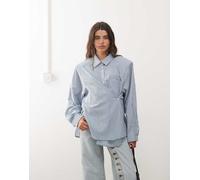 Lioness - Notting Hill - Camicia oversize in cotone con spalline imbottite e bottone multiposizione celeste a quadri-Blu XL
