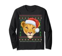 Lioness Santa Christmas Ugly Xmas Maglione Wildlife Safari Maglia a Manica