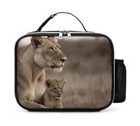 Lioness with Cub - Borsa termica per il pranzo, riutilizzabile, con porta bottiglia d'acqua, portatile, impermeabile, a prova di perdite, per donne e uomini, lavoro, viaggi, picnic