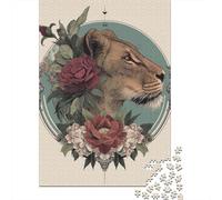 Lioness with Flowers Art Print Puzzle Impossibili 1000 Pezzi Decorazione Per La Casa. Rilassamento E Intelligence Per Adulti E Ragazzi Da 14 Anni 52x38cm/1000pcs