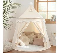 LIONHERZ® IL ORIGINALE Tenda da gioco per bambini, traspirante in cotone e canapa | Castello delle fiabe con aste in fibra di vetro, tasca, tappetino e decorazioni | stabile Tipi per ragazzi e ragazze