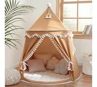 LIONHERZ La tenda da gioco originale per bambini, traspirante, in cotone e canapa, lucchetto da fiaba con aste in fibra di vetro, borsa, tappetino e decorazione, resistente tipe per ragazzi (marrone