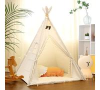 LIONHERZ® La tenda originale Tipi per bambini, in 100% cotone, con decorazione a piuma, stabilizzatore, borsa per il trasporto [stabile] tenda per bambini, tenda da gioco Teepee (bianco puro)