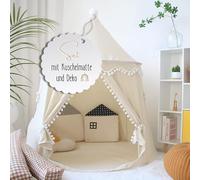 LIONHERZ® Tenda da gioco per bambini, traspirante, in cotone e canapa, lucchetto da fiaba con aste in fibra di vetro, borsa, tappetino e decorazione, stabile casetta giocattolo per interni, tipi,