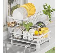 LIONONLY 2 Livelli Grandi Scolapiatti da Lavello con Drenaggio Automatico, Acciaio Inossidabile Sgocciolatoio con Ugello a Spirale e Portaposate e Portabicchieri,Scolapiatti da Appoggio